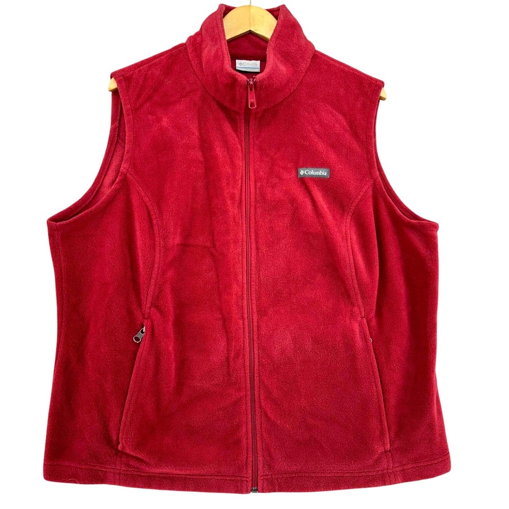 Columbia Benton Springs Fleece Vest Mens 2X Red Full Zip Sleeveless Jacket Soft
